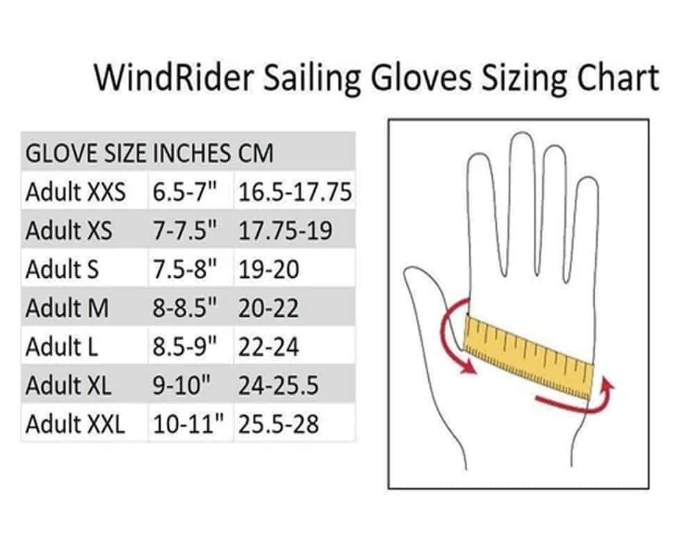Windrider Sailing Gloves Sizing Chart